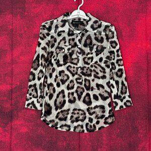 INC INTERNATIONAL CONCEPTS WOMEN'S LONG SLEEVE LEOPARD PRINT BLOUSE, SIZE S-SMAL